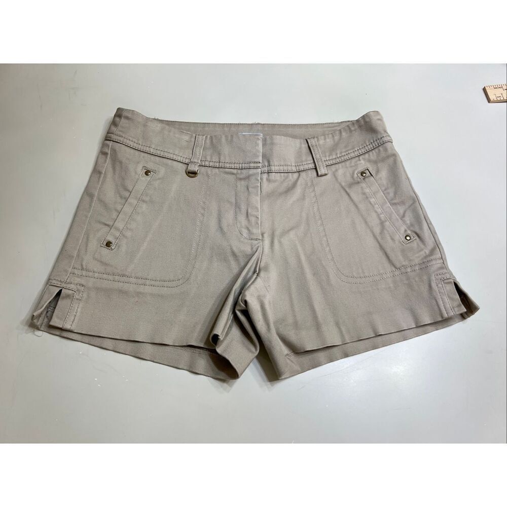 Cache Womens Mid-rise Flat Front Stretch Golf Utility-Inspired Shorts Beige Sz 2